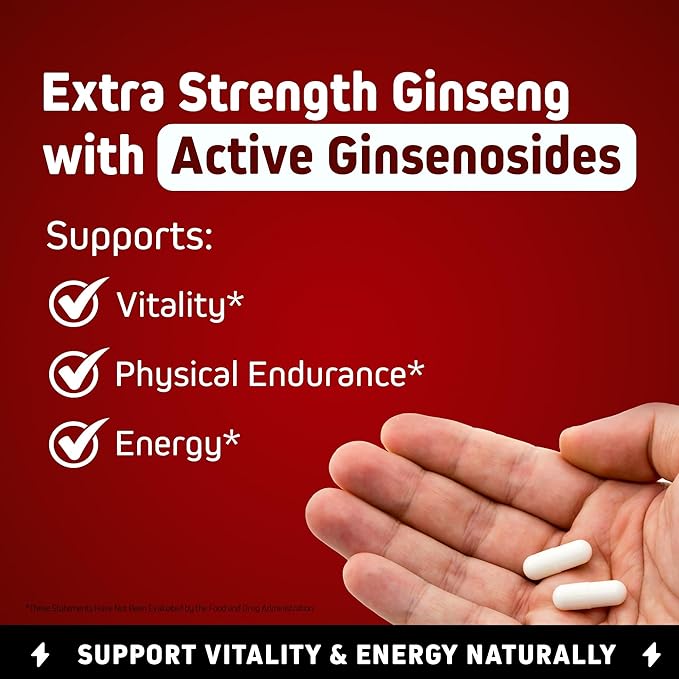 Herbtonics Korean Red Panax Ginseng 1500mg - Energy Supplement for Peak Performance Focus &amp Vitality - High Potency Ginseng Root Extract - 120 Vegan Capsules
