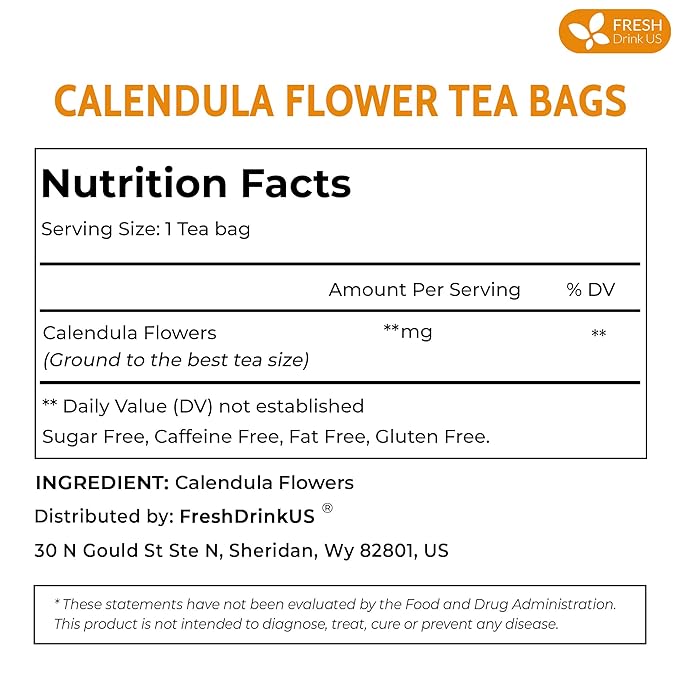 FreshDrinkUS Premium 135 Calendula Tea Bags 100% Natural and Pure Calendula Flowers Eco-conscious Tea Bags. Herbal Tea. No Sugar No Caffeine No Gluten Vegan.