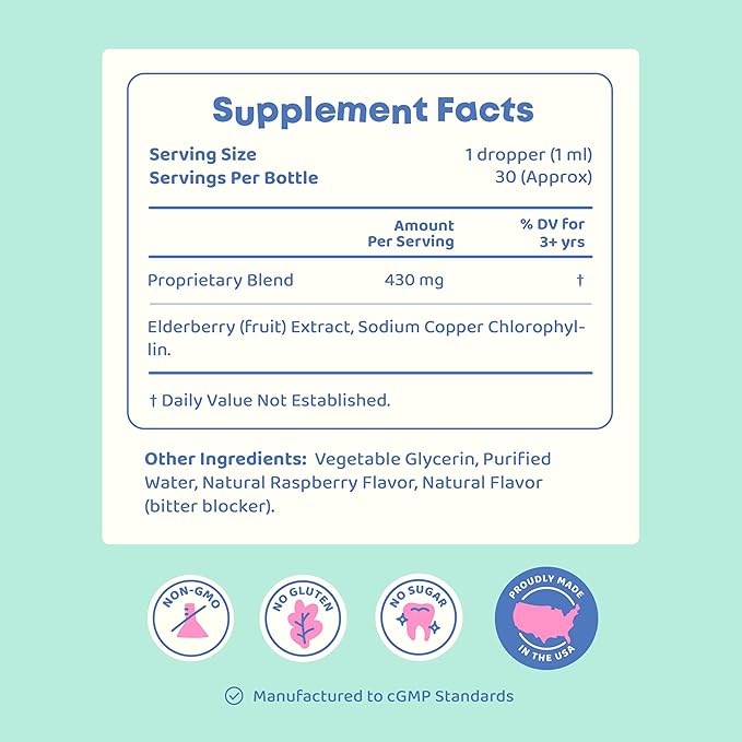 JoySpring Liquid Chlorophyll Drops for Kids | Super Greens for Kids Infused with Elderberry &amp Chlorophyll for Bad Breath |Sugar Free Body Deodorizing Supplement |Berry Flavor| 30 Servings