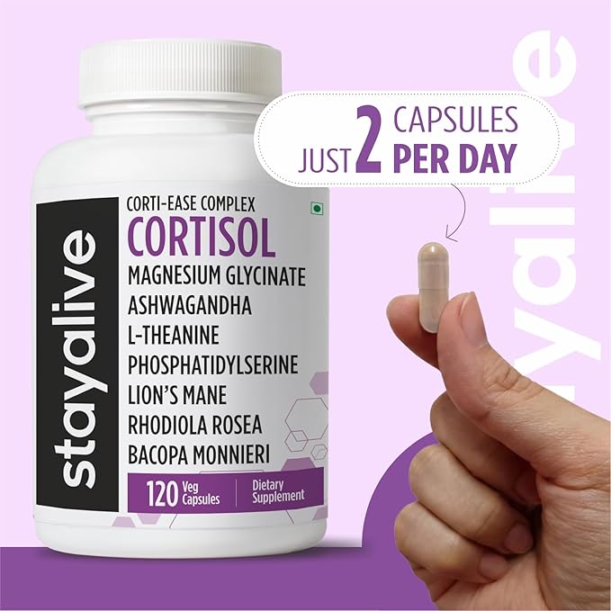 STAY ALIVE Cortisol Manager Supplement 15-in-1 Complex w/L-Theanine Ashwagandha Magnesium Glycinate Phosphatidylserine and More 120 Veg Capsules Non-GMO &amp Gluten-Free Formula for Women and Me
