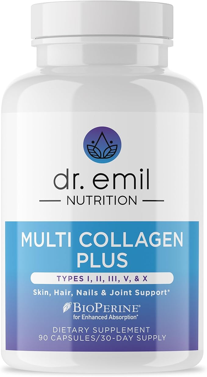 DR. EMIL NUTRITION Women's Multi Collagen Pills | Collagen Supplements | Support Hair Skin Nails &amp Joints | Hydrolyzed Collagen Supplements | Types I II III V &amp X | 90 Capsules