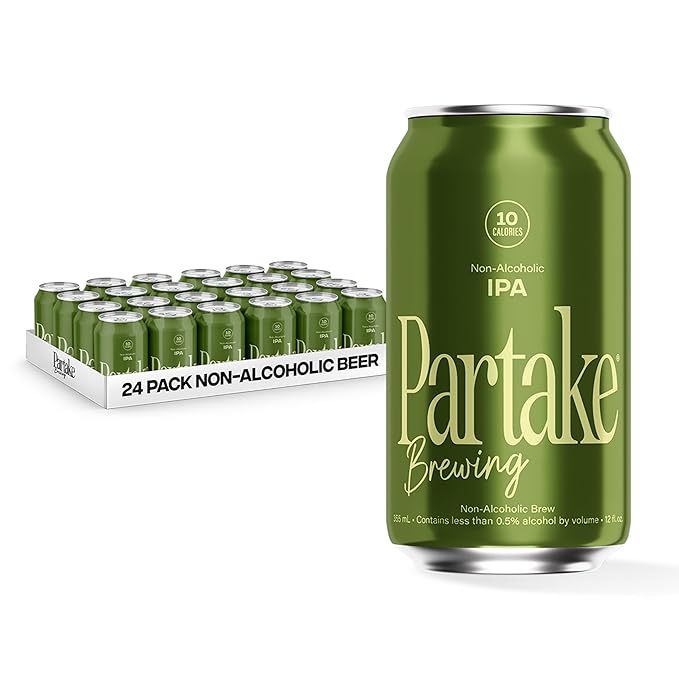 Partake Brewing Craft Non Alcoholic Beer IPA 24 Pack x 12 Fl Oz Cans - Low Calorie &amp Carb No Sugar All Natural Ingredients - Award-Winning Taste Non Alcoholic Beer Without the Empty Calories