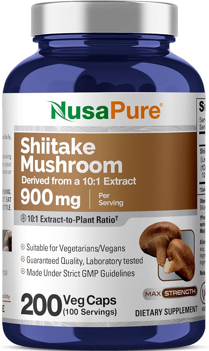 NusaPure Shiitake Mushroom 900 mg 200 Veggie Capsules (Non-GMO Vegan)