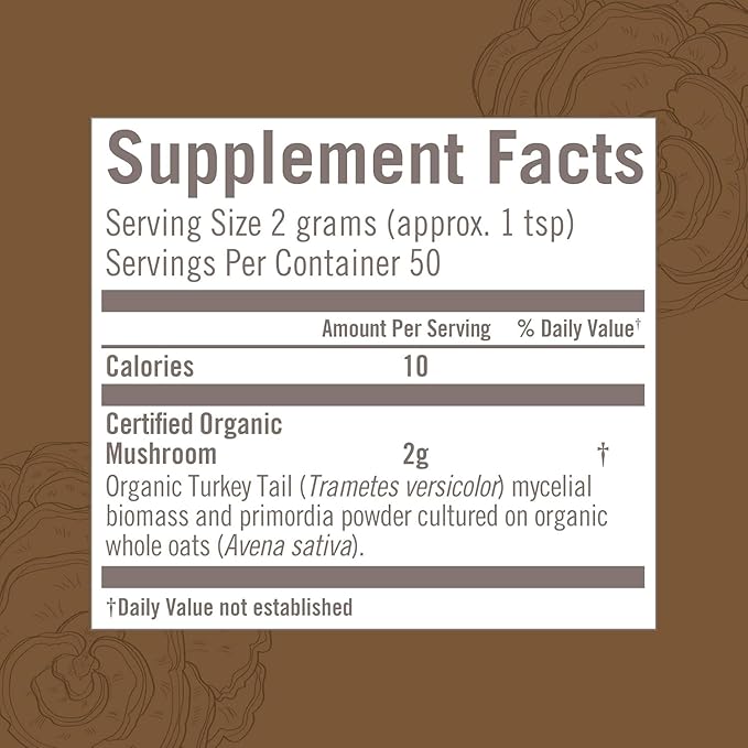 Om Mushroom Superfood Turkey Tail Organic Mushroom Powder 3.5 Ounce 50 Servings Immune Support Polysacchrides Beta-Glucans Gut Health &amp Holistic Defense Mushroom Supplement