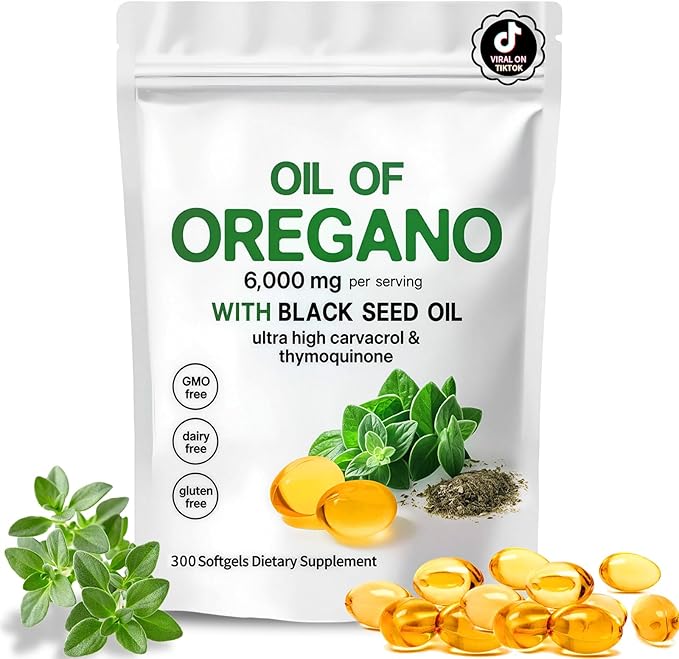 Oil of Oregano with Black Seed Oil2-in-1 Oregano Oil Capsules Organic6000mg Per Serving300 Softgels4X Strength Carvacrol &amp ThymoquinoneNon-GMOGluten Free &amp Immune Support