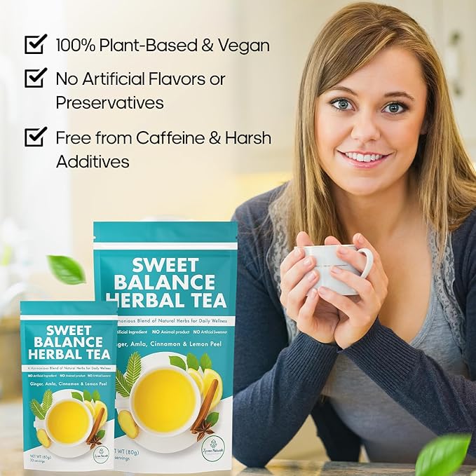 Zyzven Naturals Sweet Balance Herbal Tea - Ginger Amla Cinnamon Lemon Peel Blend - 30 Servings 80g Loose Leaf Tea for Daily Wellness &amp Blood Sugar Support Tea