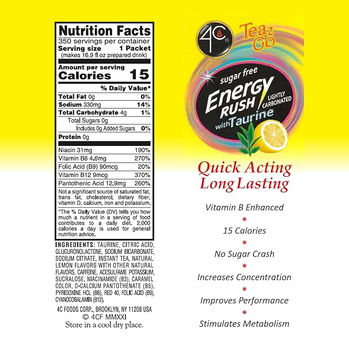 4C Powder Energy Rush Stix Energy Rush - Half &amp Half 350 Count Bulk Buy Singles Stix On the Go Refreshing Water Flavorings Value Pack