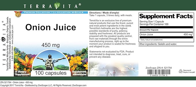 Onion Juice - 450 mg (100 Capsules ZIN: 521794)