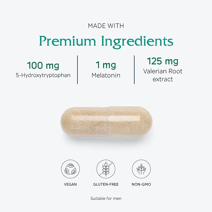 Vitanica Sleepblend Non Habit Forming Sleep Support Supplement with Melatonin Valerian Root Passionflower and Hops Vegan 60 Capsules
