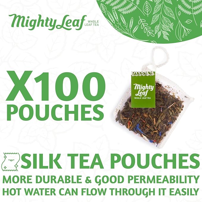 Mighty Leaf Green Tea Tropical – 100 Count Whole Leaf Green Tea Bags – Pyramid Sachets with Pineapple Tropical Fruit &amp Floral Flavors – Antioxidant-Rich Lightly Caffeinated