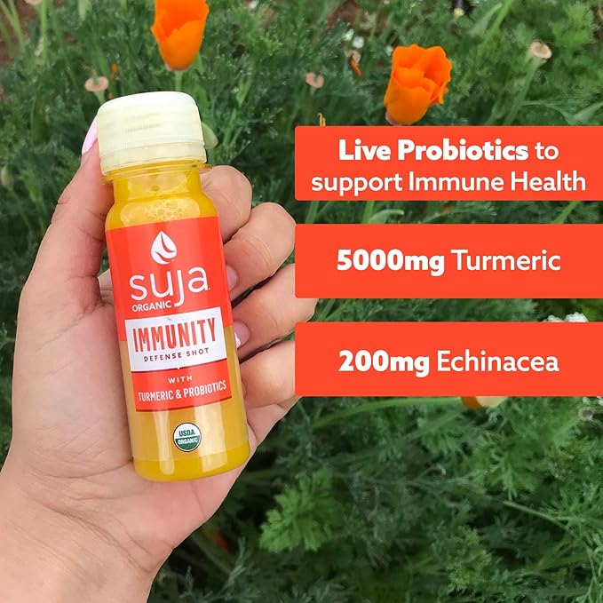 Suja Organic Immunity Defense Shot (60 Pack) with Turmeric and Ginger | Immunity Boost &amp Support | Functional Shots | Cold-Pressed Juice with Live Probiotics | Plant-Based &amp Gluten-Free