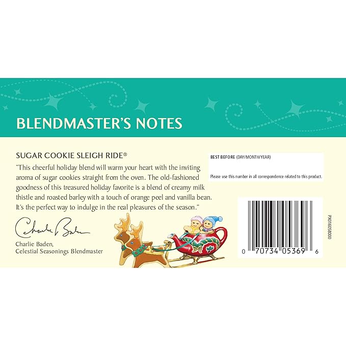 Celestial Seasonings Herbal Tea Sugar Cookie Sleigh Ride 18 Count (Pack of 6)