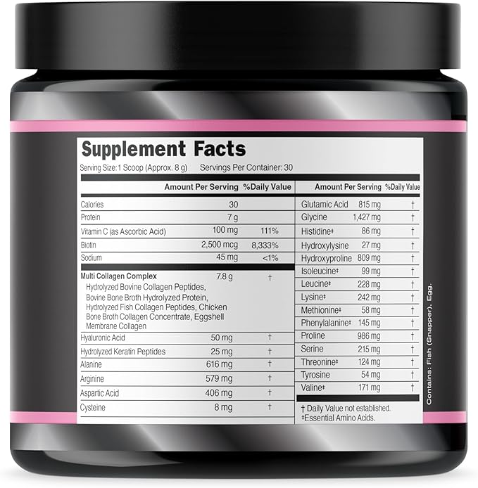 Beauty Multi Collagen with Vitamin C Biotin Hyaluronic Acid &amp Keratin Peptides Type I II III V X.