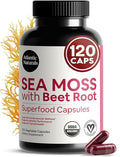 Atlantic Naturals Sea Moss with Beet Root Capsules - Premium Quality Multivitamin Supplement - Sea Moss Superfood to Support Immune Health Blood Flow Joint Health &amp Athletic Performance - 120 ct