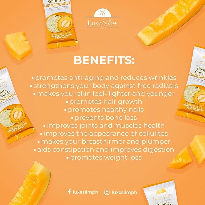 Beauty Smoothie Cantaloupe Melon 80000mg Hydrolyzed Marine Collagen 21gx10 Sachets 7.4075 Ounce