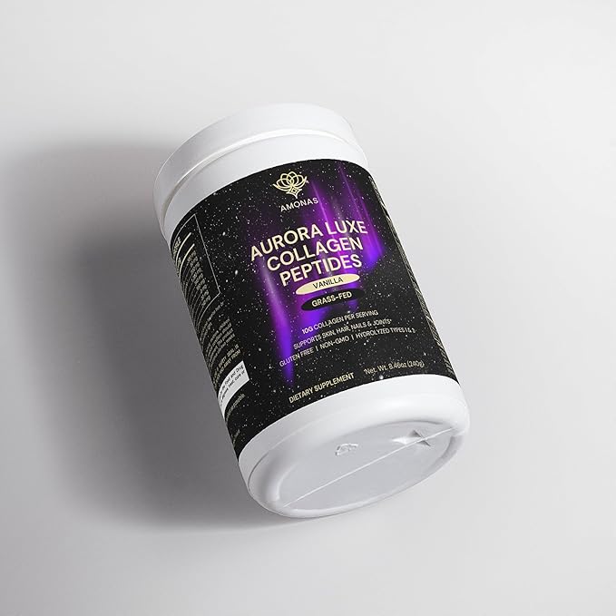 Aurora Luxe Collagen Peptides Powder - Vanilla - All Natural Premium Grass-Fed Bovine Collagen Powder - Types I &amp III Collagen Stevia Sweetened Non-GMO (10g per Serving)