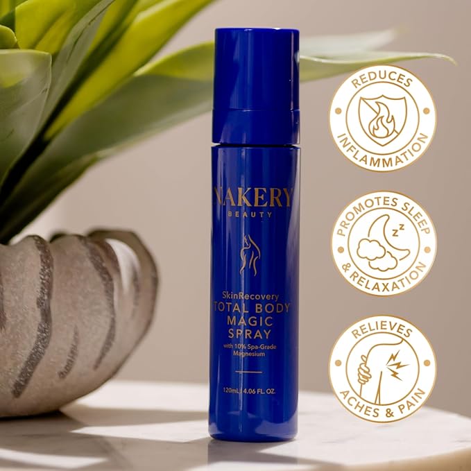 Nakery Total Body Magic Magnesium Spray 10% Formula for Feet Tension Leg Cramps and Muscle Stiffness Homeopathic Oil with Valerian Root Arnica and Soothing Post-Workout Relief