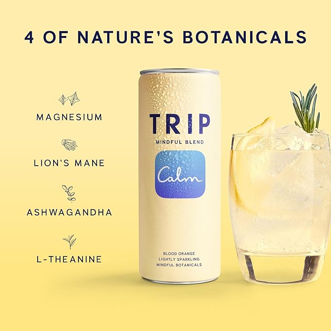 TRIP Lightly Sparkling Adaptogen Drink Non Alcoholic Drink with Magnesium Ashwagandha Lions Mane &amp L Theanine No Added Sugar Mocktail Vegan Blood Orange 12 Oz 12Pk