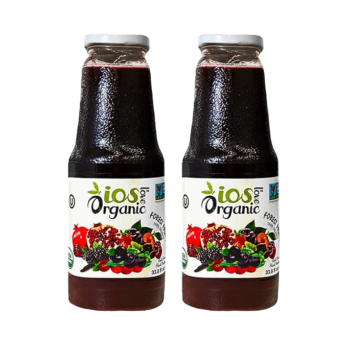 IOS Love Organic Juice - USDA Organic Certified - Cold Pressed No Added Sugar No Water No Artificial Colors No Preservatives No Flavors Added No Gluten - 33.8 Fl Oz (11 Forest Fruite Pack of 2)