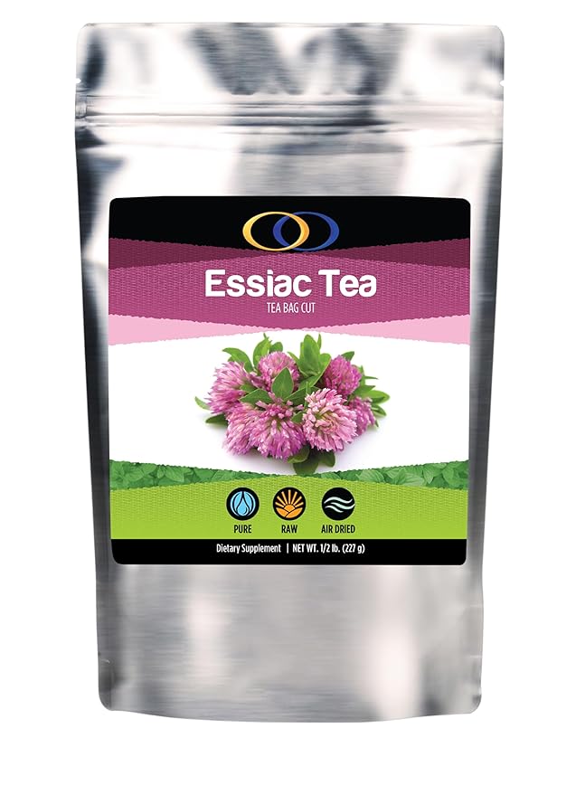 Optimally Organic ESSIAC Tea - Tea Bag Cut - 8 Herb Recipe by Rene Caisse! USA &amp EU Grown Burdock Root - Sheep Sorrel Whole Plant with Roots - Blessed Thistle - Kelp - Watercress Red Clover Slip