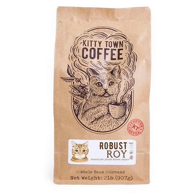 Kitty Town Coffee: Robust Roy Medium Roast Coffee From Brazil &amp Costa Rica 2lb (32oz) Whole Bean