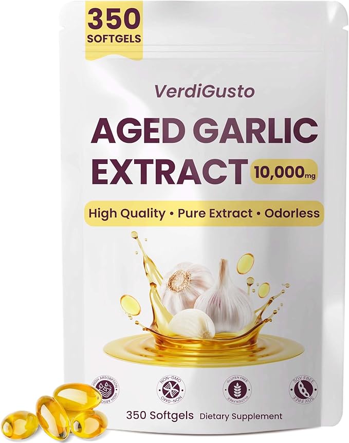 10000mg Aged Garlic Extract | 350 Softgels | Odorless Garlic Supplements | Antioxidant Support &amp Cognitive Function | Pure Allium Sativum 20:1 Extract | Non-GMO Gluten-Free