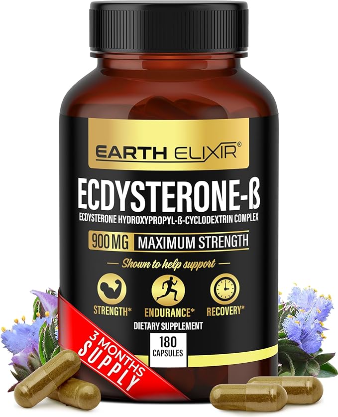Earth Elixir Ecdysterone Supplements 900mg (180Capsules) – Made in USA - Muscle Building Supplements for Men w/ 95% Beta Ecdysterone w/Hydroxypropyl-β-Cyclodextrin for Enhanced Bioavailability
