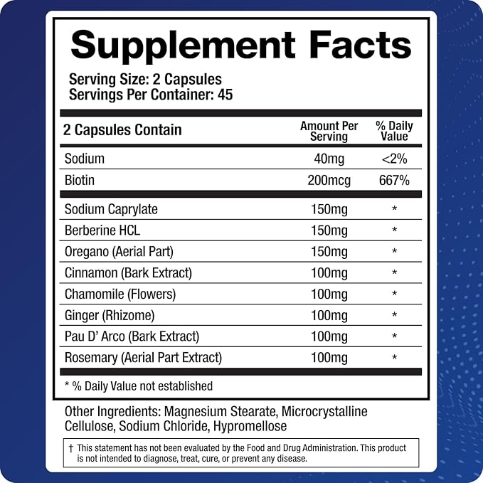 BioMatrix Candid-X Gut Cleanse with Berberine Oregano Sodium Caprylate Chamomile Ginger PAU D'arco Digestive Supplement for Men and Women | 90 Capsules