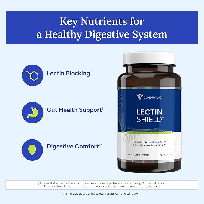 Gundry MD® Lectin Shield Gut Health and Digestion Supplement Helps Block Potentially Harmful Lectins Supports Digestive Comfort and Intestinal Health 30 Day Supply