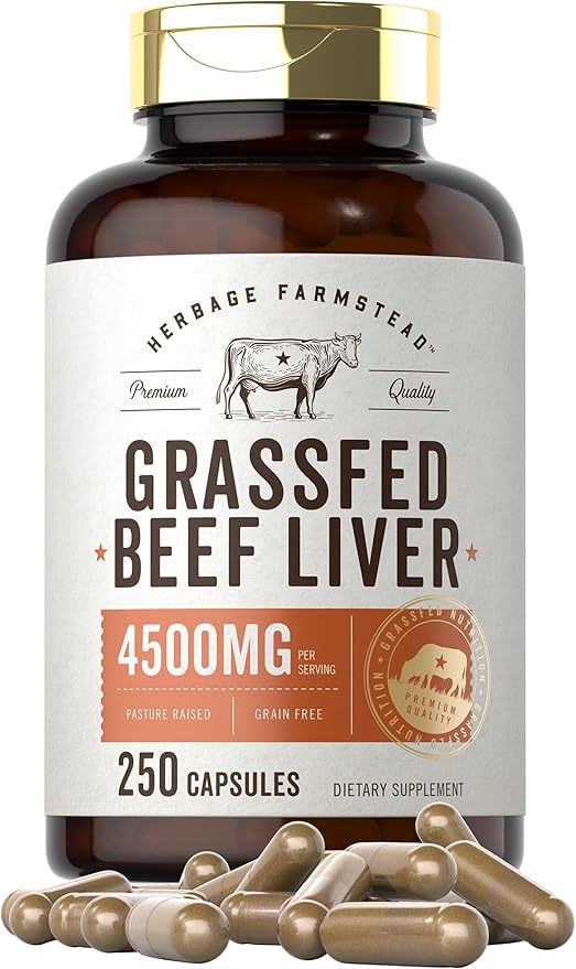 Carlyle Grass Fed Beef Liver Capsules | 4500mg | 250 Count | Desiccated Supplement | Non-GMO Gluten Free | by Herbage Farmstead