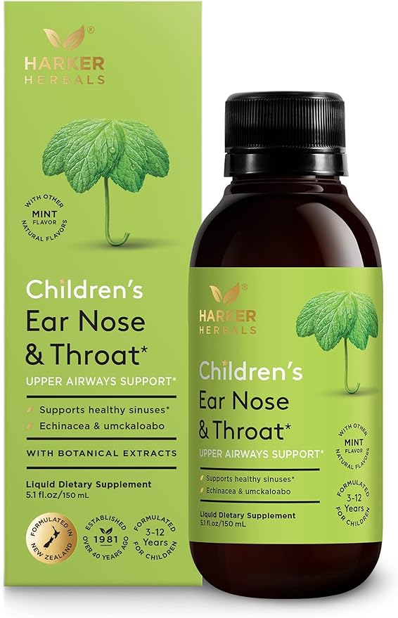 Children's Ear Nose &amp Throat Syrup Herbal Formula for Sinuses &amp Seasonal Wellness Includes Echinacea Pelargonium &amp Elderflower Plant-Based - 5.1 Fl oz (30 Servings)