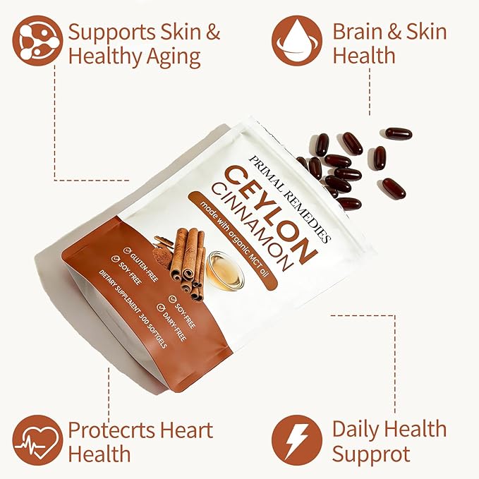 Ceylon Cinnamon Made with Mct Oil | Ceylon Cinnamon Capsules | Ceylon Cinnamon Equivalent with Mct Oil | Non-GMO Gluten Free Highly Bioavailable - 300 Softgels (1 PCS)