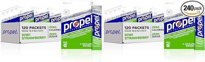 Propel Electrolyte Enhanced Water Drink Mix Powder Packets Kiwi Strawberry Zero Calorie &amp Sugar Hydration with Electrolytes and Vitamins C &amp E (120 Packets) (Pack of 2)