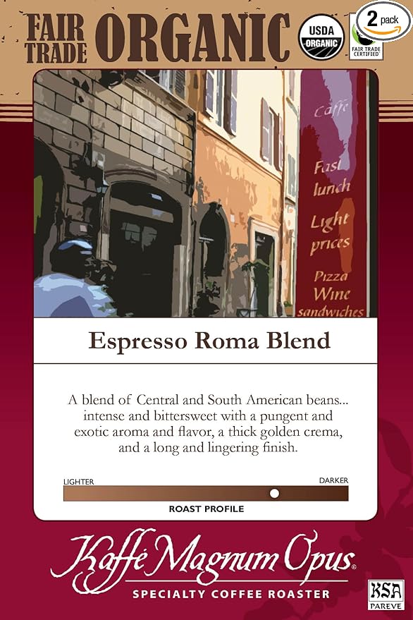 KMO Espresso Roma Blend Coffee Whole Bean Fair Trade Organic Fresh Roasted 2 Packs of 5 Pounds