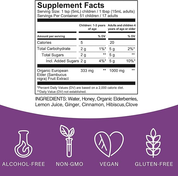 Elderlane Elderberry Syrup Elderberry Shots - Immune Support Supplement for Kids &amp Adults - Immune Boosters - Natural Immunity Booster - Made with Honey &amp Elderberries - Gluten-Free - 8.5 Fl O