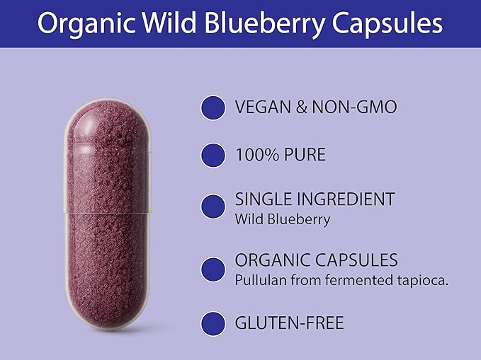 KOYAH - Organic Wild Blueberry Capsules – We Strive to Make the Least Processed Capsules on Earth. Freeze-Dried Whole Fruit – Lowbush Variety (Vaccinium angustifolium) - 600 mg - 60 Capsules