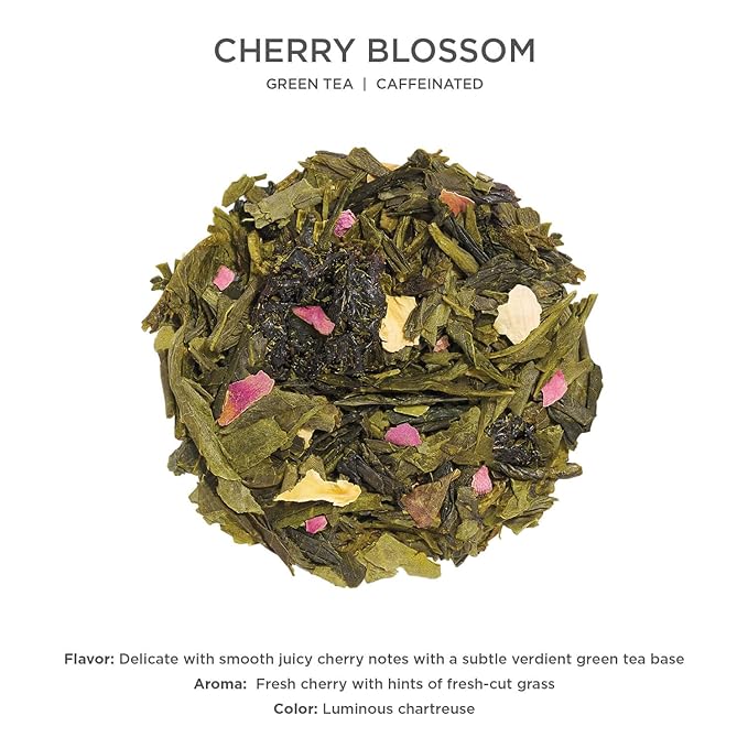 Tea Forte Cherry Blossom Premium Loose Leaf Caffeinated Green Tea Blend Canister Makes 35-50 Cups