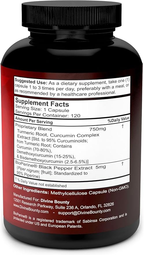 Turmeric Curcumin with BioPerine Black Pepper Extract - 755mg per Capsule 120 Veg. Capsules - GMO Free Tumeric Standardized to 95% Curcuminoids for Maximum Potency