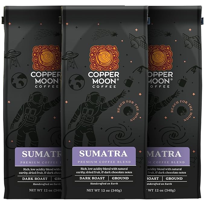 Copper Moon Ground Coffee Dark Roast Sumatra Blend 12 Oz (Pack Of 3)