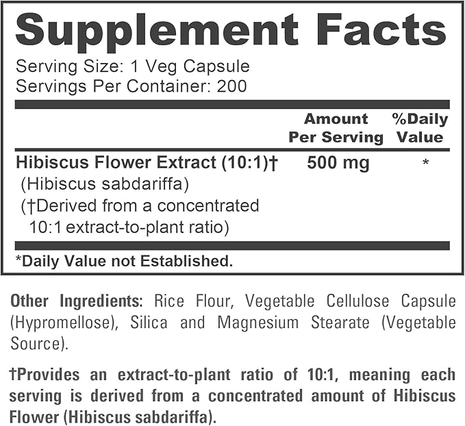 NusaPure Hibiscus Flower Capsules 500 mg 200 Veg Capsules (Non-GMO Vegan)