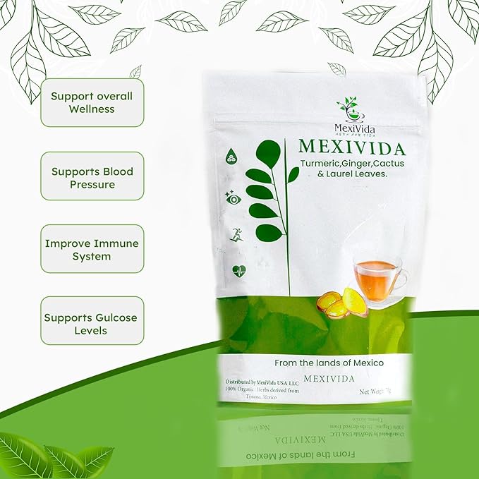MexiVida Herbal Tea Supports Blood Pressure &amp Sugar Balance All Natural Ginger Turmeric Tea Nutrient-Rich Herbal Tea Caffeine-Free Wellness Tea
