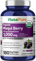 NusaPure USDA Organic Maqui Berry 10:1 Extract 100 mg Equivalent to 1000 mg 180 Veg Caps Suitable for Vegetarians and Vegans Non-GMO