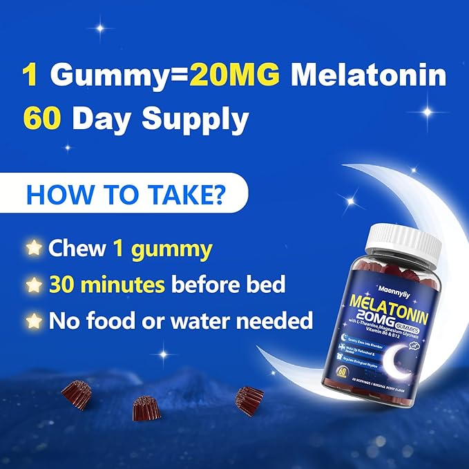 Melatonin 20mg Gummies for Adults - Sugar Free Melatonin Gummies Extra Strength with L-Theanine Magnesium Ashwagandha Turmeric D3 &amp Zinc - Non-Habit Forming