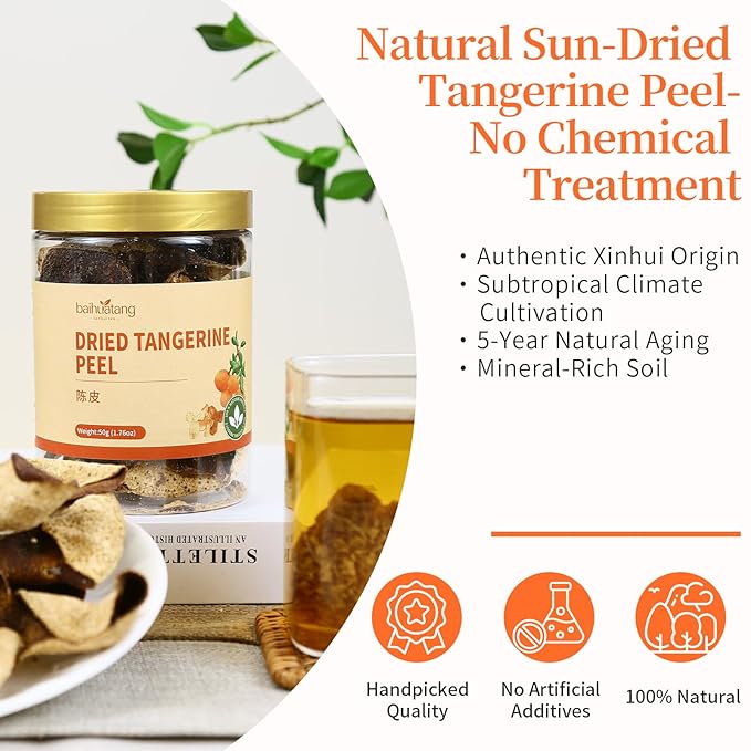Baihuatang Natural Dried Tangerine Peel for Tea ‌Dried Tangerine Peel 50g (1.76oz) | Xinhui Chen Pi | Matured Mandarin Peel | No Additives 新会陈皮