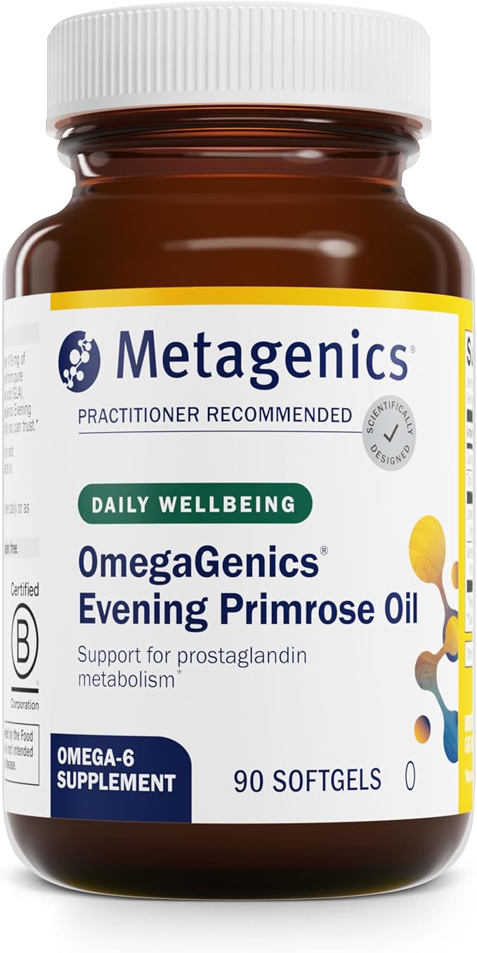 Metagenics OmegaGenics Evening Primrose Oil - 419 mg Omega-6 with 50 mg GLA - Supports Skin Hormonal PMS Menopause &amp Immune Health* - Non-GMO Gluten-Free - GMP Certified Facility - 90 Softgels