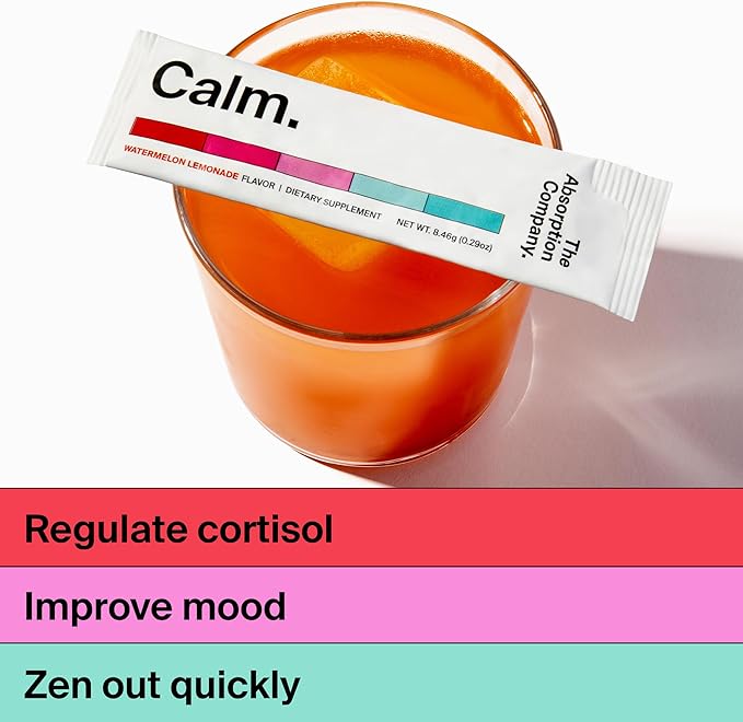 Calm Drink Mix - Relaxation Aid with Magnesium Ashwagandha L-Theanine &amp Vitamin D - Supports Cortisol Regulation and Mood for Men &amp Women - Watermelon Lemonade Flavor 7 Sticks