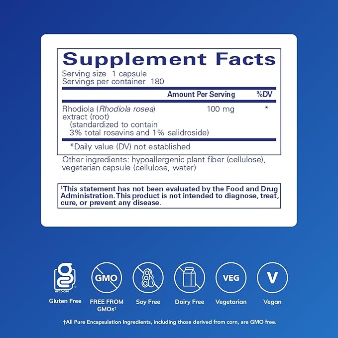Pure Encapsulations Rhodiola Rosea - for Occasional Stress Endurance &amp Fatigue Relief* - with Adaptogens - Gluten Free &amp Vegan - 180 Capsules