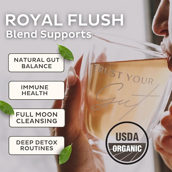 Trust Your Gut Organic Herbal Tea - Royal Flush Mugwort Wormwood Mullein Leaf Blend Caffeine-Free Liver &amp Digestive Wellness Support - Meyers Lemon 30 Plastic-Free Bags 2.33 oz
