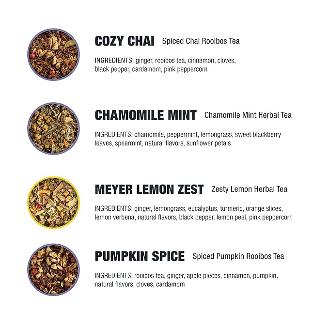 Tiesta Tea - 4 Autumnal Tea Blends Loose Leaf Premium Blend Non-Caffeinated Make Hot or Iced Pouch of Pumpkin Spice Cozy Chai Chamomile Mint Meyer Lemon Zest Pack of 4