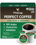 VitaCup Perfect Low Acid Coffee Pods USDA Organic &amp Fair Trade Mycotoxin Free Dark Roast Guatemala Single Origin Clean &amp Pure Single Serve Pod compatible w/Keurig K-Cup Brewers16 CT